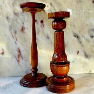 Pair of old wood candle holders